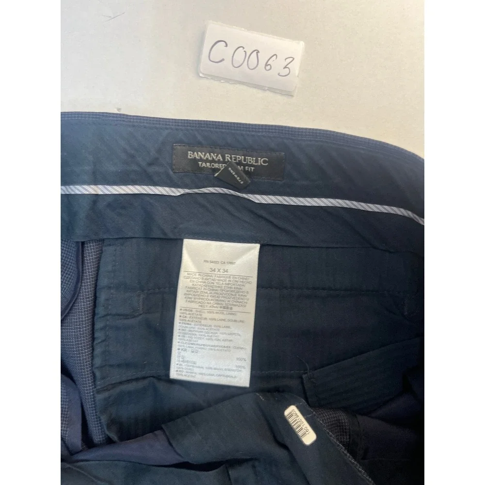 Banana Republic Mens Tailored Slim Fit Navy Blue 100% Wool Dress‎ Pants 34x34